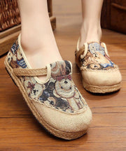 Green Little bear Cotton Linen Flat Shoes - SooLinen