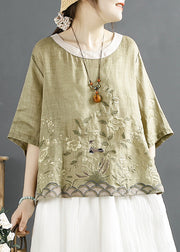 Green Low High Design Linen Shirts Embroidered Summer