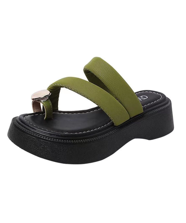 Green Metal Splicing Boutique Platform Slide Sandals Peep Toe
