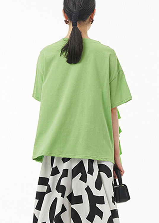 Green O-Neck Solid Top Short Sleeve