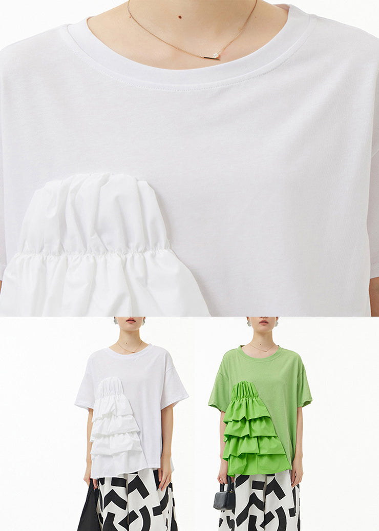 Green O-Neck Solid Top Short Sleeve