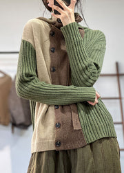 Green Patchwork Knit Sweaters Turtle Neck Winter