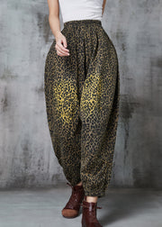 Green Patchwork Leopard Print Warm Fleece Harem Pants Oversized Spring