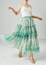 Green Patchwork Tulle Skirt Wrinkled Exra Large Hem Summer