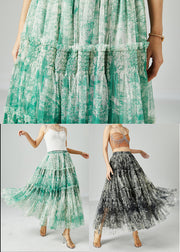Green Patchwork Tulle Skirt Wrinkled Exra Large Hem Summer