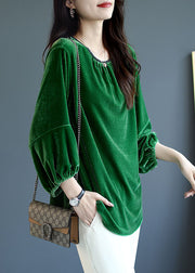 Green Patchwork Velour Casual Shirt Tops Spring