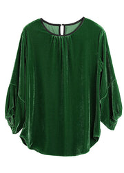Green Patchwork Velour Casual Shirt Tops Spring