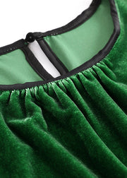 Grünes Patchwork-Velours-Freizeithemd Tops Frühling
