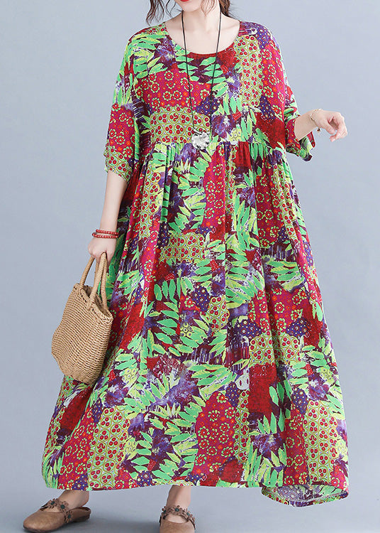 Green Patchwork Wrinkled Party Long Dress Short Sleeve