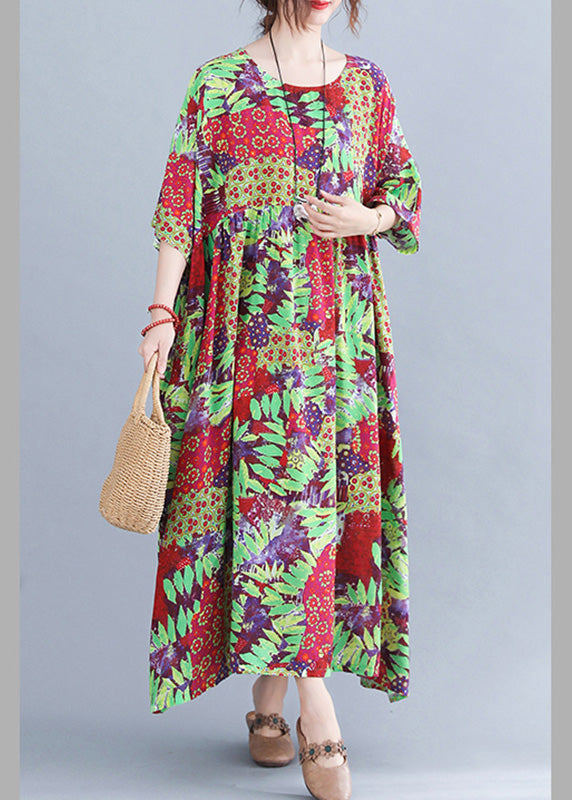 Green Patchwork Wrinkled Party Long Dress Short Sleeve