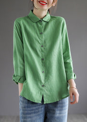 Green Peter Pan Collar Solid Shirt Long Sleeve