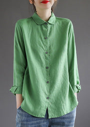 Green Peter Pan Collar Solid Shirt Long Sleeve