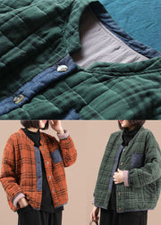 Green Plaid Patchwork Fine Cotton Filled Winter Coat