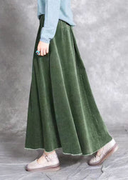 Green Pockets Corduroy Skirts Wrinkled Elastic Waist Spring