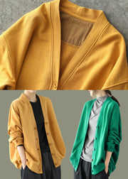 Green Pockets Knitted Patchwork Coats Long Sleeve