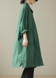 Green Pockets Patchwork Button Mid Trench Coat Fall