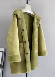 Green Pockets Woolen Hooded Jacket Wear On Both Sides Winter