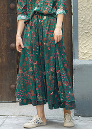 Green Print Cotton A Line Skirts double-deck Spring