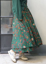 Grün bedruckte A-Linien-Röcke aus Baumwolle Doppeldecker Frühling