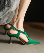 Green Sandals Stiletto Suede Beautiful Splicing Buckle Strap
