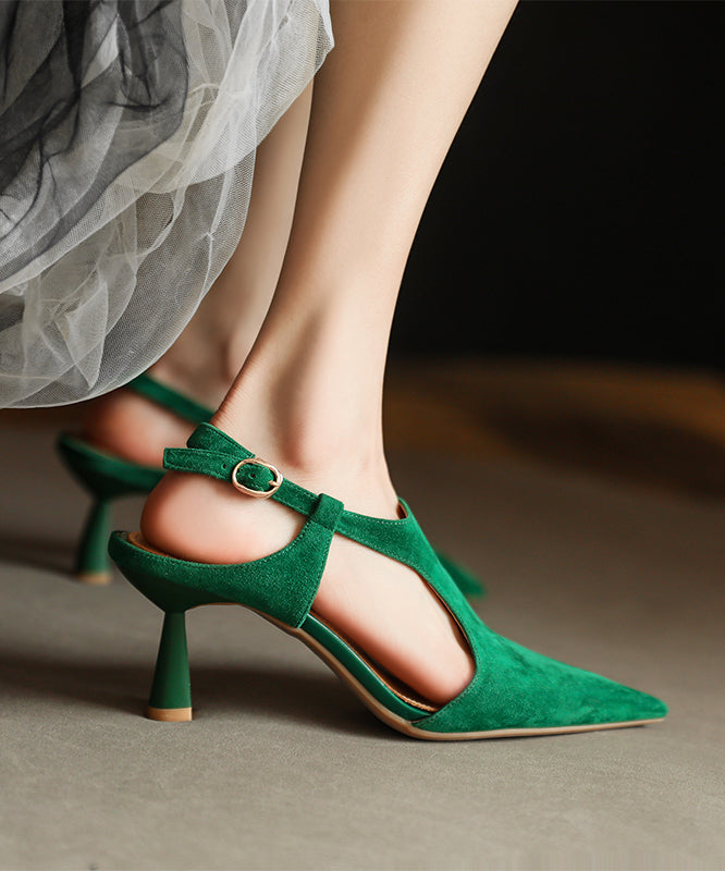 Green Sandals Stiletto Suede Beautiful Splicing Buckle Strap