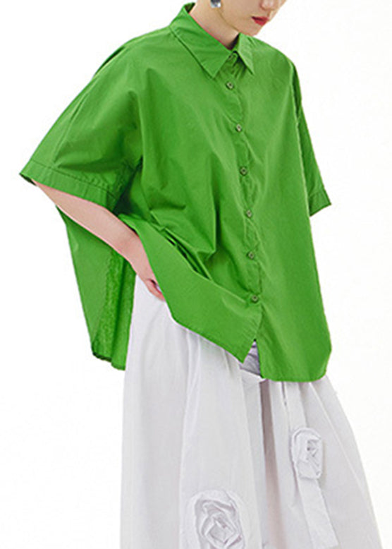 Green Side Open Cotton Shirt Short Sleeve