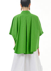 Green Side Open Cotton Shirt Short Sleeve
