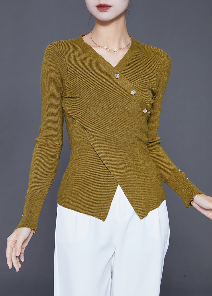 Green Silm Fit Knit Sweater Tops V Neck Fall