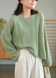 Green Solid Knit Sweaters O-Neck Oversized Winter
