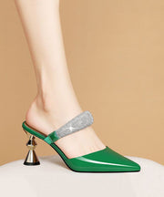 Green Stiletto Cowhide Leather Fitted Pointed Toe High Heel Slippers