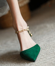 Green Suede High Heels Chain Linked Chic Splicing