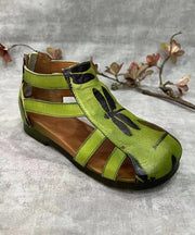Green Walking Sandals Cowhide Leather Comfortable Splicing Hollow Out