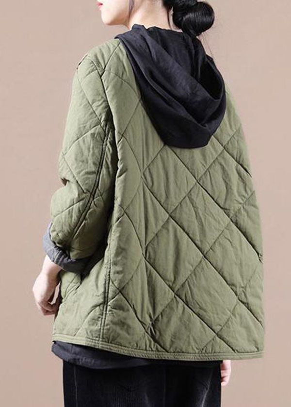 Green Warm Fine Cotton Filled Jackets Solid Color Winter