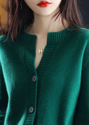 Grüne Wollstrickmäntel O-Neck-Knopf einfarbig Winter