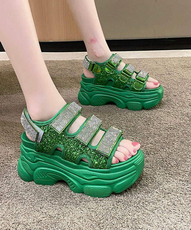 Green Zircon Sequins Splicing Casual Peep Toe Platform Sandals