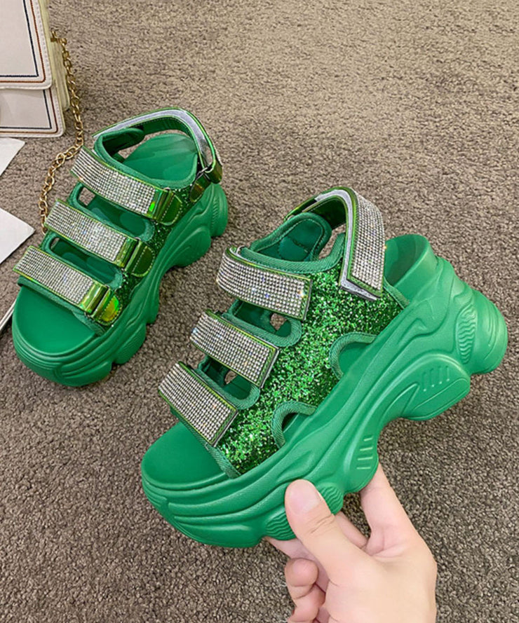 Green Zircon Sequins Splicing Casual Peep Toe Platform Sandals