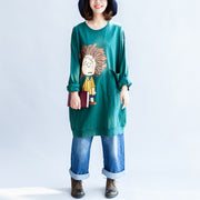 Oversize-Sweatkleider mit grünem Aufdruck, Etuikleid-Pullover aus Baumwolle