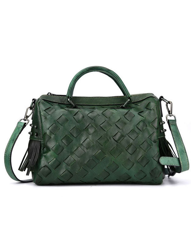 Green weave Paitings Calf Leather Satchel Handbag