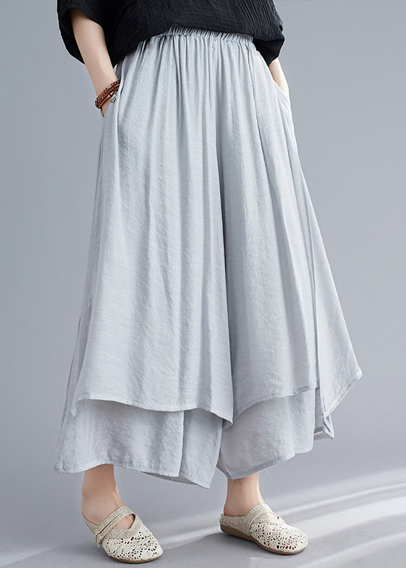 Grey Asymmetrical Linen Pants Skirt Oversized Summer