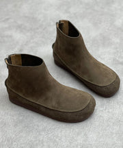 Grey Boots Cowhide Leather Classy Splicing Zippered Desert Boots