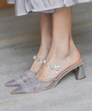 Grey Chunky Slide Sandals Plus Size Hollow Out High Heel Slippers