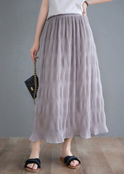 Grey Cotton A Line Skirts Elastic Waist Wrinkled Summer