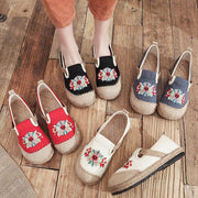 Grey Embroideried Flats Cotton Linen Fabric Boutique  Flat Feet Shoes - SooLinen