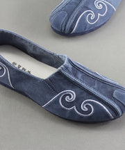 Grey Flat Feet Shoes For Men Cotton Fabric Stylish Embroidered Flats