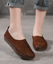 Grey Flat Shoes Cowhide Leather Boutique Shoes For Women - SooLinen