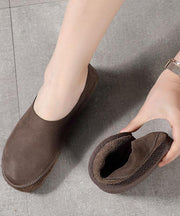 Grey Flat Shoes Cowhide Leather Boutique Shoes For Women - SooLinen