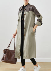 Grey Green Patchwork Cotton Trench Peter Pan Collar Spring