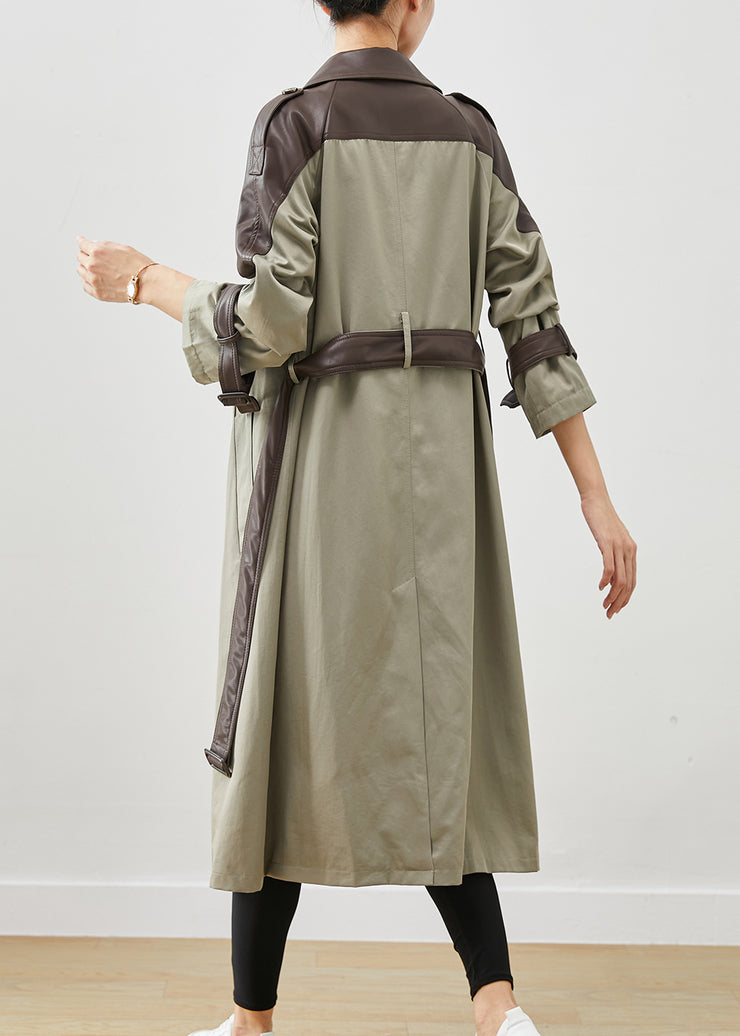 Grey Green Patchwork Cotton Trench Peter Pan Collar Spring