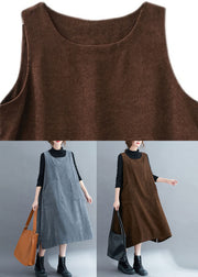 Grey O-Neck Corduroy Long Sweatshirts Dress Fall