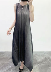 Grey O-Neck Striped Gradient color Long Dress Sleeveless
